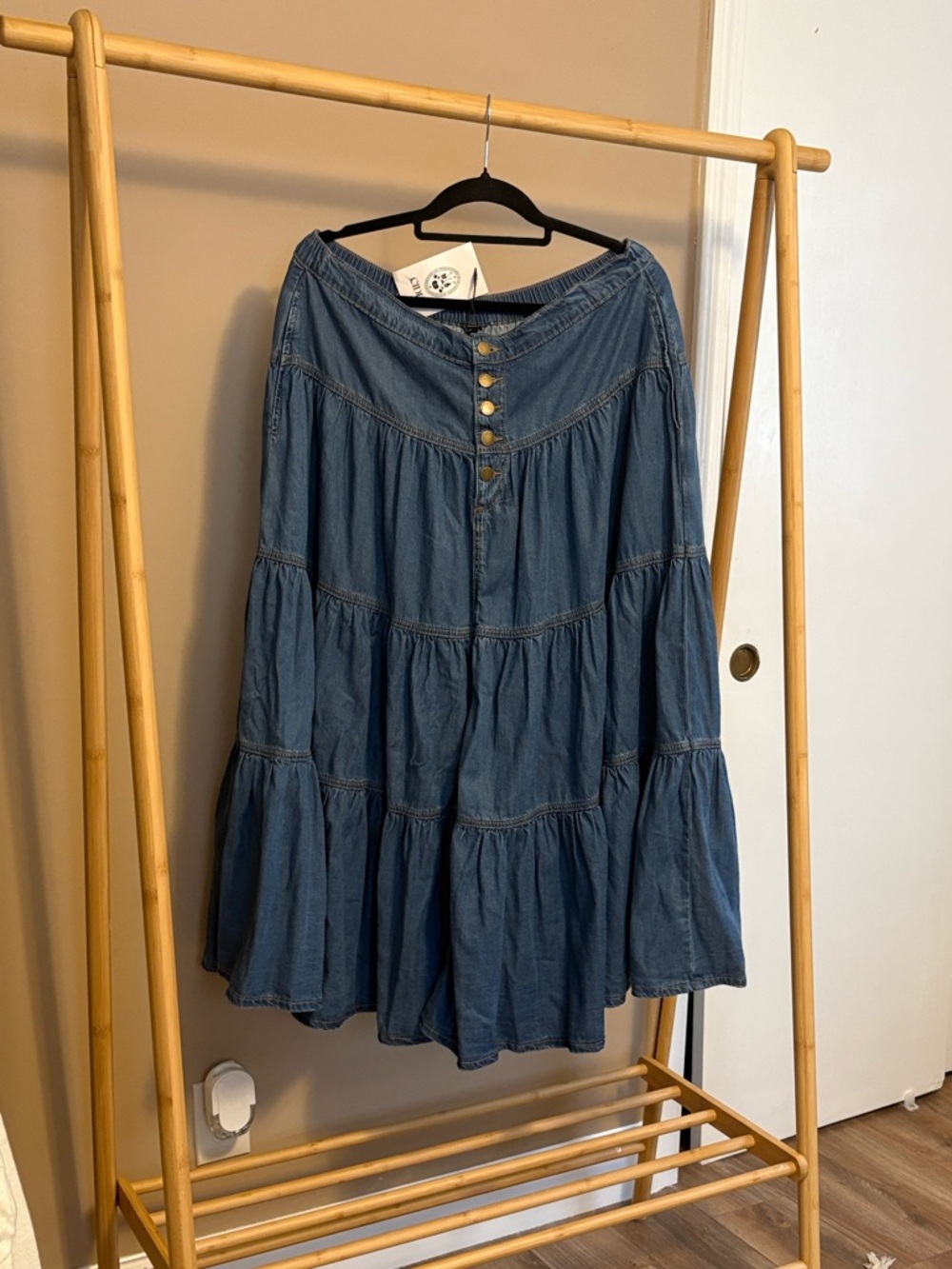 Cider Denim Tiered Button Maxi Skirt